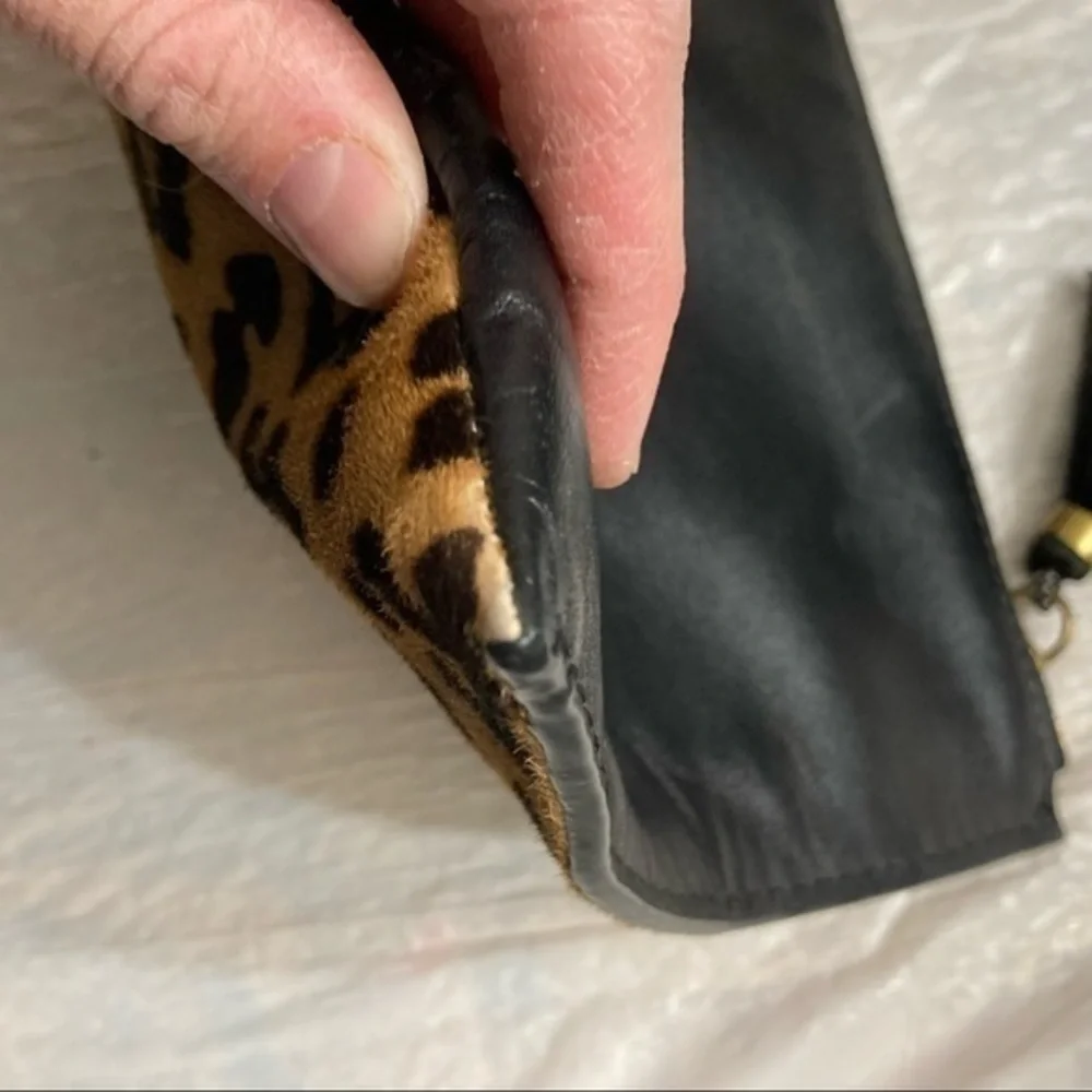 J. Crew calf hair and leather combo clutch bag leopard print